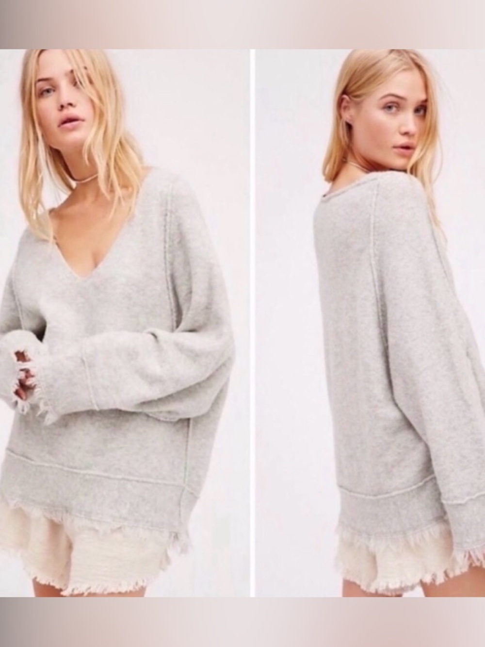 Free People Irresistible Fringe Trim Wool Gray Sweater Size XS